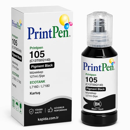 Printpen Epson 105 (C13T00Q140) Pigment Black Mürekkep 127ml./Sise EcoTank L7160 L7180 Kartuş