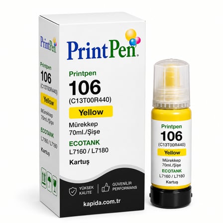 Printpen Epson 106 (C13T00R440) Sari Murekkep 70Ml /Sise Ecotank L7160 L7180 Kartus