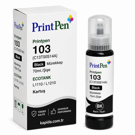 Printpen Epson 103 (C13T00S14A) Black Murekkep 70Ml /Sise Ecotank L1110 L1210 Kartus