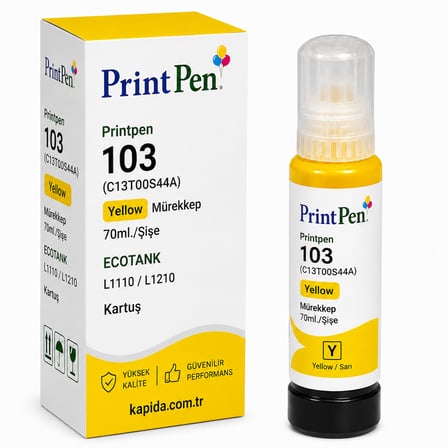 Printpen Epson 103 (C13T00S44A) Sari Murekkep 70Ml /Sise Ecotank L1110 L1210 Kartus