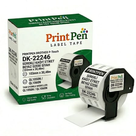 Printpen Brother P-touch DK-22246 Sürekli Kagit Etiket Beyaz Üzeri Siyah (103mm x 30,48m) QL1050N QL1060N