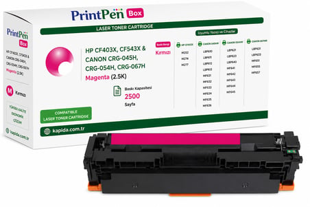 Printpen Box Hp Cf403X,Cf543X & Canon Crg 045H,Crg 054H,Crg 067H Kirmizi (2 5K) M252 M274 Toner