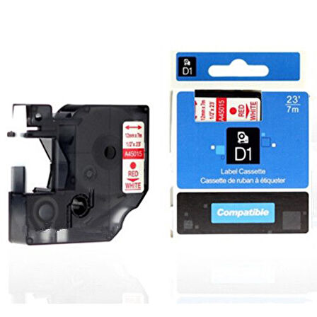 DYMO D1 Serisi Beyaz Etikete Kirmizi 45015 12mmx7M Muadil
