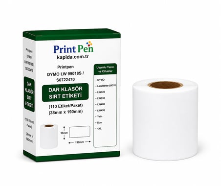 Printpen Dymo LW 99018S Dar Klasör Sirt Etiketi (S0722470) (110 Etiket/Paket) (38mm x 190mm) LabelWriter LW310 LW320