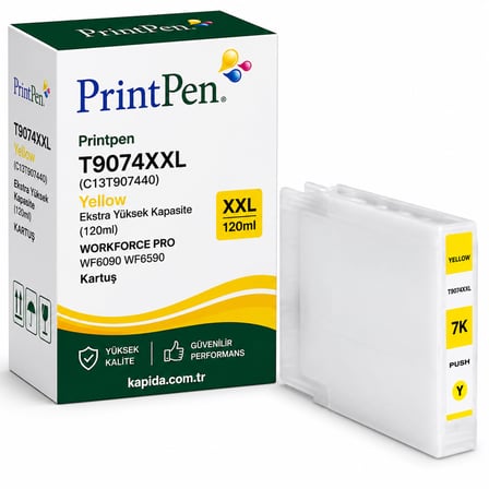 Printpen Epson  T9074XXL (C13T907440) Sarı  Ekstra Yüksek Kapasite (120ml) WorkForce Pro WF6090 WF6590 Kartuş
