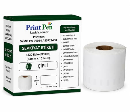 Printpen Dymo LW 99014 / S0722430 Sevkıyat Etıketı (220 Etiket/Paket) Çıplı 54mm. 101mm. LabelWriter 400 LW450