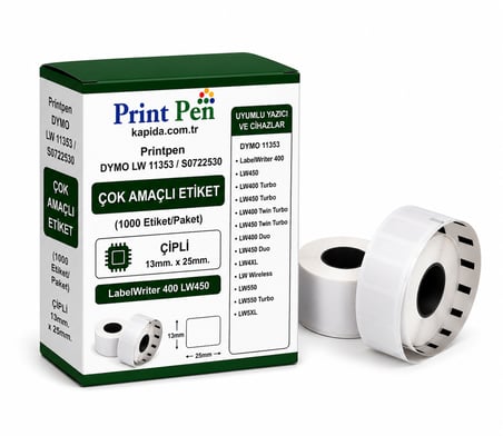 Printpen Dymo LW 11353 / S0722530 Çok Amaçli Etıket (1000 Etiket/Paket) Çıplı 13mm. 25mm. LabelWriter 400 LW450