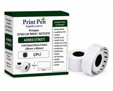 Printpen Dymo LW 99010 / S0722370 Adres Etıketı (130 Etiket/Rulo;2 Rulo) Çıplı 28mm. 89mm. LabelWriter 400 LW450