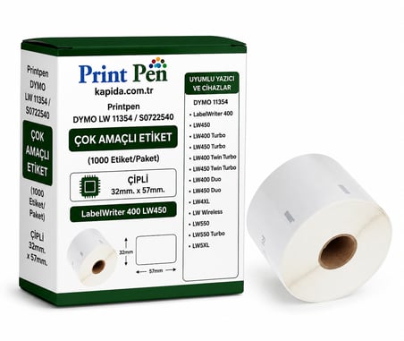 Printpen Dymo LW 11354 / S0722540 Çok Amaçli Etıket (1000 Etiket/Paket) Çıplı 32mm. 57mm. LabelWriter 400 LW450