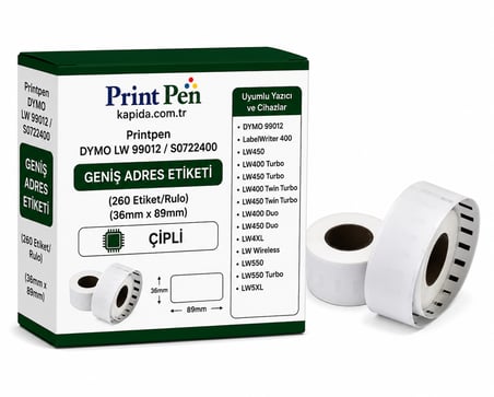 Printpen Dymo Lw 99012 / S0722400 Genış Adres Etıketı (260 Etiket/Rulo) Çipli (36Mm X 89Mm) Labelwriter 400 Lw450