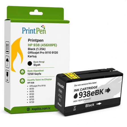 Printpen HP 938 (4S6X8PE) Black (1.25K) OfficeJet Pro 9110 9120 Kartuş