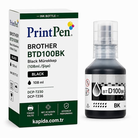 Printpen Brother Btd100Bk Black Murekkep (108Ml /Sise) Dcp T230 Dcp T236 Kartus