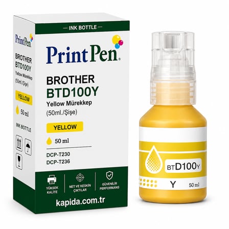 Printpen Brother Btd100Y Sari Murekkep (50Ml /Sise) Dcp T230 Dcp T236 Kartus