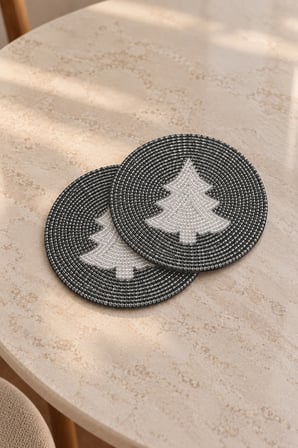 Boncuk İşlemeli Bardak Altlığı 2'li Set 12x12 cm