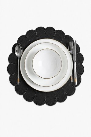 Nakışlı Deri Amerikan Servis 2'li Set Çift Taraflı Yuvarlak Supla 40x40 cm Almada Siyah