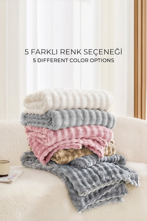 Kürk Bubble Battaniye Çift Kişilik Peluş Tavşan Tüyü Yumuşak 220x240 cm Pudra