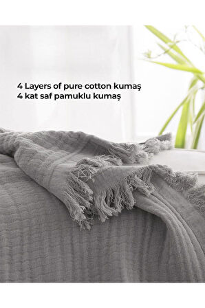 %100 Pamuk Çift Kişilik Müslin Yatak Örtüsü 4 Katlı Yumuşak Battaniye Müslin Pike Takımı 3 Parça