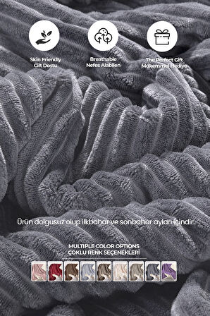 Sherpa Battaniye Seti Çift Kişilik 3 Parça Çizgili Yumuşak Peluş Wellsoft Yatak Örtüsü