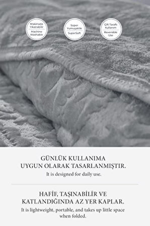 Maya 3 Kg Embos Baskılı Battaniye Çift Kişilik Kalın Yumuşak 220x240 cm Gri