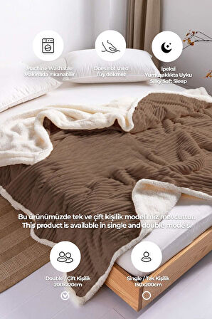 Sherpa Battaniye Çift Kişilik Çizgili Yumuşak Peluş Wellsoft Yatak Örtüsü