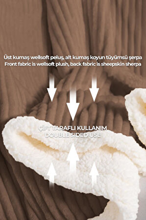 Sherpa Battaniye Çift Kişilik Çizgili Yumuşak Peluş Wellsoft Yatak Örtüsü