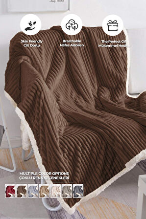 Sherpa Battaniye Çift Kişilik Çizgili Yumuşak Peluş Wellsoft Yatak Örtüsü