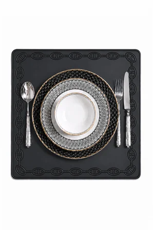 Nakışlı Deri Amerikan Servis Kare 2'li Set Çift Taraflı Supla 40x40 cm Raya Siyah