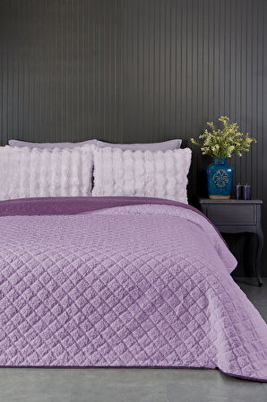 Premium Peluş Tek Kişilik Çok Amaçlı Yatak Örtüsü 160x220 Çift Taraflı Yumuşak Battaniye Pike Lila Mor