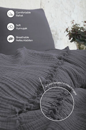 %100 Pamuk Çift Kişilik Müslin Yatak Örtüsü 4 Katlı Yumuşak Battaniye Müslin Pike Takımı 3 Parça