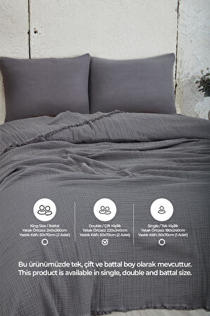 %100 Pamuk Çift Kişilik Müslin Yatak Örtüsü 4 Katlı Yumuşak Battaniye Müslin Pike Takımı 3 Parça