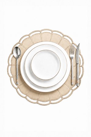 Nakışlı Deri Amerikan Servis 2'li Set Çift Taraflı Yuvarlak Supla 40x40 cm Casa
