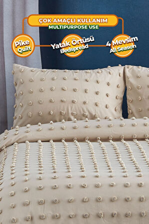 Pamuklu Yatak Örtüsü Seti Günlük Çift Kişilik Emmy Boho 3 Parça Dolgulu Tufting