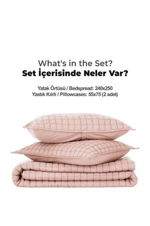Joy Pamuklu Yatak Örtüsü Seti Çift Kişilik 3 Parça Elyaf Dolgulu Yumuşak Günlük Yıkanabilir Pudra