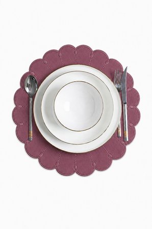 Nakışlı Deri Amerikan Servis 2'li Set Çift Taraflı Yuvarlak Supla 40x40 cm Almada Bordo