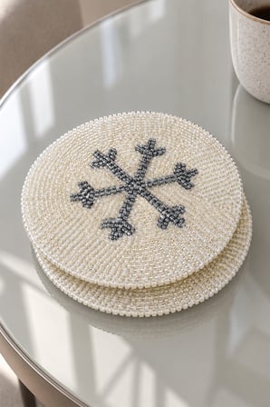 Boncuk İşlemeli Bardak Altlığı 2'li Set 12x12 cm