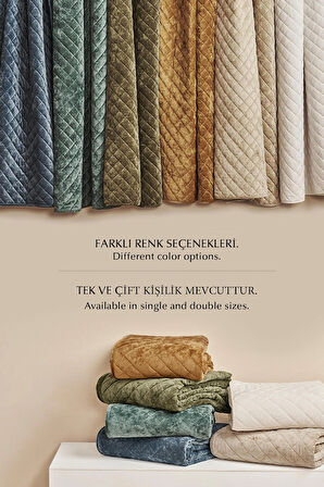 Kapitone Kadife Yatak Örtüsü Seti Çift Kişilik Supersoft 3 Parça Yumuşak Elyaf Dolgulu Çeyizlik Pudra