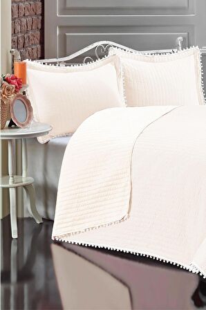 Kapitone Ponpon 3 Parça Yatak Örtüsü Ç.K