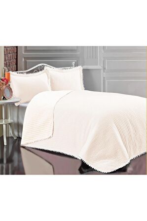 Kapitone Ponpon 3 Parça Yatak Örtüsü Ç.K