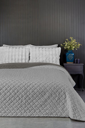 Premium Peluş Tek Kişilik Çok Amaçlı Yatak Örtüsü 160x220 Çift Taraflı Yumuşak Battaniye Pike Gri Vizon