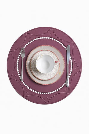 Nakışlı Deri Amerikan Servis 2'li Set Çift Taraflı Yuvarlak Supla 42x42 cm Bianca
