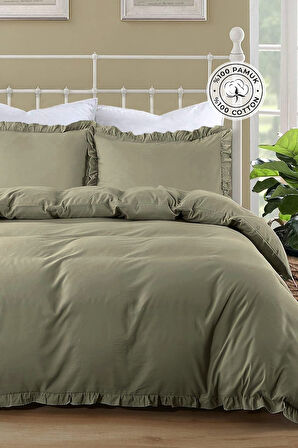 Pamuklu Taş Yıkama Fırfırlı Nevresim Takımı Çift Kişilik 4 Parça Barella Yumuşak Cappuccino