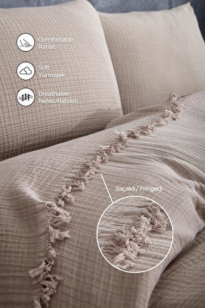 %100 Pamuk Çift Kişilik Müslin Yatak Örtüsü 4 Katlı Yumuşak Battaniye Müslin Pike Takımı 3 Parça