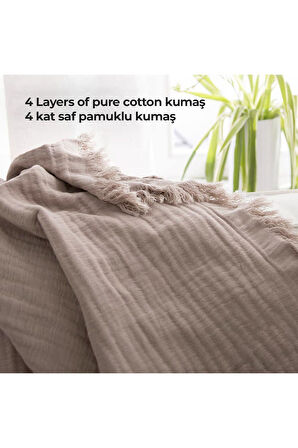 %100 Pamuk Çift Kişilik Müslin Yatak Örtüsü 4 Katlı Yumuşak Battaniye Müslin Pike Takımı 3 Parça