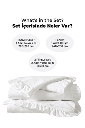 Pamuklu Taş Yıkama Fırfırlı Nevresim Takımı Çift Kişilik 4 Parça Barella Yumuşak Cappuccino