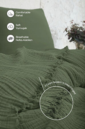 %100 Pamuk Çift Kişilik Müslin Yatak Örtüsü 4 Katlı Yumuşak Battaniye Müslin Pike Takımı 3 Parça
