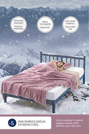 Soğutmalı Yatak Örtüsü Seti Tek Kişilik Soğuk Buzlu Icecool 2 Parça Çift Taraflı Lila Bej