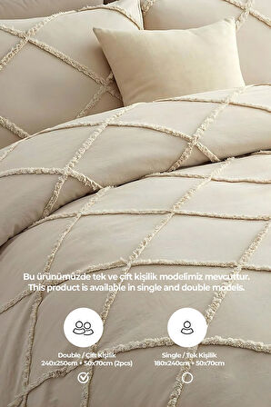 Pamuklu Yatak Örtüsü Seti Günlük Çift Kişilik Emmy Boho 3 Parça Dolgulu Tufting