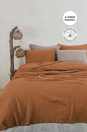 %100 Pamuk Çift Kişilik Müslin Yatak Örtüsü 4 Katlı Yumuşak Battaniye Müslin Pike Takımı 3 Parça