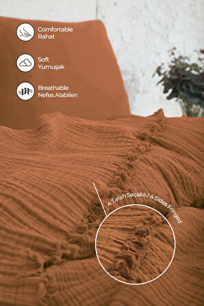 %100 Pamuk Çift Kişilik Müslin Yatak Örtüsü 4 Katlı Yumuşak Battaniye Müslin Pike Takımı 3 Parça