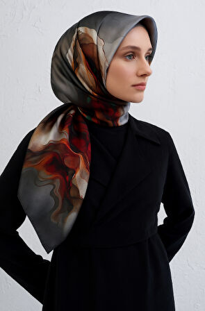 Vissona Tivil İpek Eşarp 51620 - 8 - 0039 - 0014 Koyu Yeşil  Soyut Desen